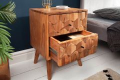 Massivholz Nachttisch MYSTIC LIVING 60cm Akazie natur 3D-Design mit Stauraum