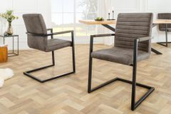 Moderner Freischwinger Stuhl LOFT taupe grau Microfaser mit Armlehne Eisengestell schwarz