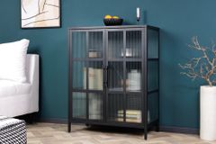 Industrial Vitrine DURA STEEL 80cm schwarz Metall Riffelglas