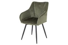 Drehbarer Retro Stuhl AVIGNON grün Chenille schwarze Metallbeine