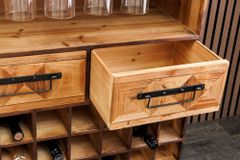 Design Barschrank BODEGA 160cm natur Pinienholz Weinregal Glashalter Schubladen