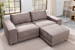 Moderner Hocker LOFT 75cm taupe Vogue Velours Samt Nosagfederung Taschenfederkern