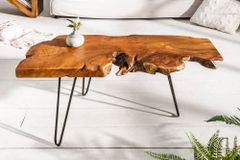 Massiver Couchtisch WILD 100cm Teak Massivholz Baumscheibe Hairpin Legs
