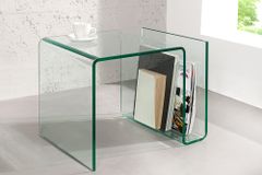 Extravaganter Glas Couchtisch FANTOME 50cm Beistelltisch mit Ablage für Magazine transparent