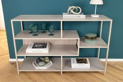 Modernes Bücherregal SLIM LINE 115cm champagner beige Metallgestell fünf Regalböden