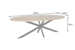 Massiver Esstisch GALAXIE 240cm braun Mangoholz oval schwarz Eisen Sterngestell