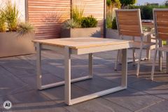 Gartentisch TAMPA LOUNGE 70cm natur greige Aluminium wetterfest Outdoor Balkontisch