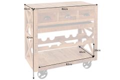 Industrial Barschrank BODEGA 86cm Mangoholz Servierwagen mit Weinregal
