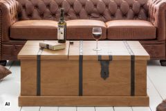 Massiver Couchtisch BODEGA 100cm braun honey finish Mangoholz Hausbar Truhe Stauraum