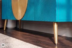 Massives Sideboard AURUM 180cm türkis Mangoholz mit ikonischem Gold-Element