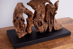Handgefertigte Tischlampe ARAGON 50cm braun Treibholz-Fuß mit Leinenschirm