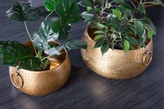 Handgefertigte Schalen 2er Set ORIENT gold Blumentopf im Hammerschlagdesign