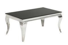 Eleganter Couchtisch MODERN BAROCK 100cm silber mit schwarzem Opalglas