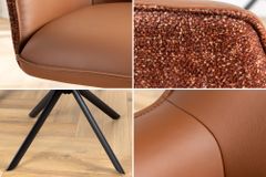 Drehbarer Stuhl LE GRAND cognac Echtleder Strukturstoff schwarzes Metallgestell
