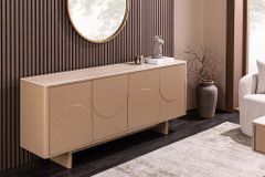 Design Sideboard SAVOY 180cm grau beige greige Travertin Keramik Stauraum 3D-Front