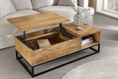 Höhenverstellbarer Couchtisch MAKASSAR FUNCTION 110cm natur cream finish Mangoholz massiv