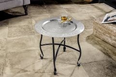 Runder Beistelltisch MARRAKESCH 40cm silber Teetisch abnehmbares Tablett klappbar