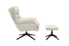 Drehbarer Hocker CLOUD champagner beige Chenillestoff schwarz Metall Fußhocker
