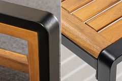 Outdoor Garten-Sitzgruppe PURE grau natur Akazie schwarz Metall inkl. Tisch Sitzpolster
