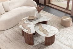 2er Set Couchtische OSAKA 120cm weiß Pandora Keramik Walnuss