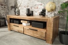 Massives TV-Board IRON CRAFT 130cm Mangoholz Lowboard 2 Schubladen