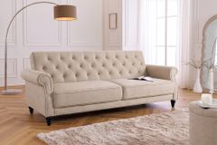 Schlafsofa MAISON BELLE AFFAIRE 220cm champagner beige Vogue Seiden Samtstoff 3-Sitzer