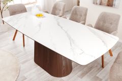 Design Esstisch UNIQUE 200cm weiß Walnuss Keramik Marmor Säulenfuß
