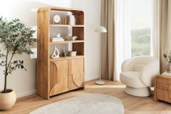 Massives Regal ART DECO 175cm cream finish beige Mangoholz abgerundet mit 3D-Front