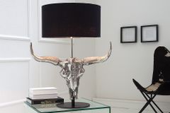 Extravagante Tischlampe EL TORO 68cm schwarz Stierkopf Tischleuchte