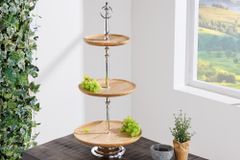 Dekorative Etagere PURE NATURE 68cm silber Mangoholz handmade drei Etagen