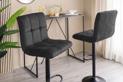 Höhenverstellbarer Barhocker MODENA vintage grau Microfaser Metall schwarz mit Lehne drehbar