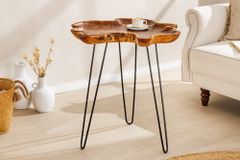 Einzigartiger Beistelltisch WILD 65cm natur Teakholz Hairpin Legs Couchtisch