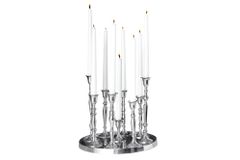 Kerzenständer MODERN BAROCK 30cm 9-flammig silber Aluminium poliert Kerzenhalter Deko-Platte