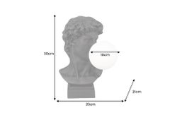 Handgefertigte Tischlampe DAVID 30cm schwarz Büste mit weißer Lampenkugel