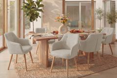 Nordischer Stuhl SCANDINAVIA MEISTERSTÜCK beige natur Strukturstoff Massivholzbeine