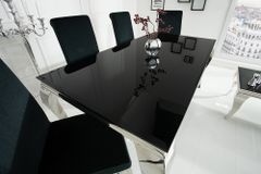 Eleganter Design Esstisch MODERN BAROCK 180cm schwarz Edelstahl Opalglas Tischplatte
