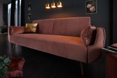 Retro Schlafsofa DIVANI 220cm altrosa Samt goldene Metallfüße 3-Sitzer mit Bettfunktion