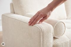 3er Sofa COZY VELVET 220cm beige Cord mit goldener Kappe