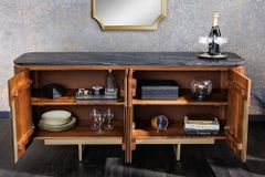 Design Sideboard GATSBY 160cm braun gold Mangoholz Marmor Metallgestell