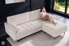 Design Hocker COZY VELVET 80cm beige gold Cord Metallfüße