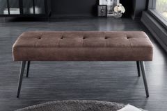 Design Sitzbank BOUTIQUE 100cm antik braun Microfaser schwarze Metallbeine Polsterbank