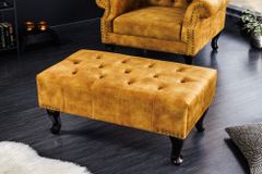 Design Fußhocker CHESTERFIELD 80cm senfgelb Samt Knopfheftung Nietenbesatz