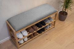 Stilvolle Schuhbank ZEN-BO 80cm natur grau Bambus Regal Sitzbank mit Stauraum
