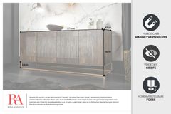 Massives Sideboard ONYX 180cm dunkelbraun Mangoholz Edelstein Achat gold Metallgestell