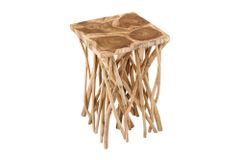 Massivholz Beistelltisch DRIFTWOOD 60cm natur Teak viereckig im Stelzen-Design