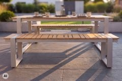 Moderne Outdoor Sitzbank TAMPA LOUNGE 160cm greige natur