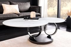 Design Couchtisch DANCING RINGS weiß rund drehbar Marmor Keramik schwarz Metall