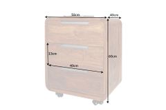 Massiver Rollcontainer CUBUS 60cm braun Sheeshamholz stone finish drei Schubladen