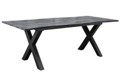 Ausziehbarer Esstisch WILD 180-220cm grau gekälkt Wildeichen-Design Baumkante schwarz