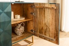 Massives Sideboard VULCANO 180cm türkis Mangoholz gold Metallgestell